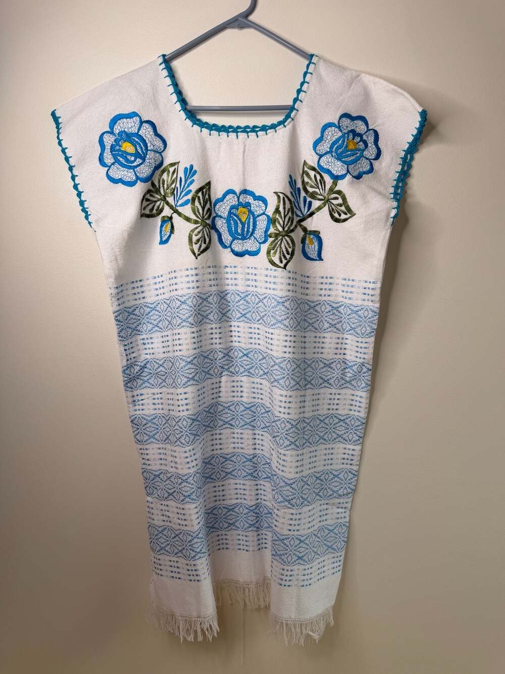 Artisanal Mexican Handwoven Cotton Huipil Dress with Floral Embroidery